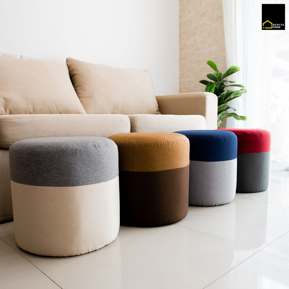 สตูลทรงกลม RENITA HOME รุ่น TWO-TONE STOOL สีเทา-ครีม 40x40ซม._9